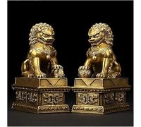 Sculpture Feng Shui Brass Statue Lion Wealth Prosperity Ornaments Pair Of Dogs FU Foo Guardian Ward Off Evil Energy(D)