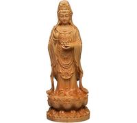 Sculpture Fengshui Buddha statue Guan Yin Standing Lotus Pedestal Quan Yin East Asian Goddess of Compassion