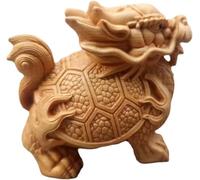Sculpture Fengshui statue Wooden Dragon Tortoise Mascot Hand Carved Solid Wood God Beast Decoration Figurines