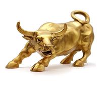 Sculpture Home Decoration Golden Copper Bull（Feng Shui） Represents Good Luck of Life Wealth, Brass Bull Figurine Bull Statue COW01