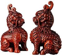 Sculpture Outdoor Garden Chinese Naturar Rosewood Hand-Carved Qilin/Chi Lin Kylin Statues Office Decoration Figurine Feng Shui