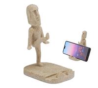 Sculpture Phone Holder, Resin Easter Island Smartphone Stand, Funny Tabletop Decoration for Watching Videos & Making Video Calls