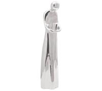 Sculpture Silver Aluminium 10 x 16 x 49 cm Modern Figure with Decorative Inlay for Living Room Bedroom Office Shelf and Table as Stylish Decoration and Art Object
