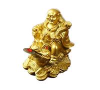 Sculpture Tabletop 70th Birthday s Gift Room Decor Aesthetic Maitreya Office Car Ornaments Bless Safety Wealth Feng Shui Polyresin Laughing Sit On Money Frog Toad Gold Statue(Gold)