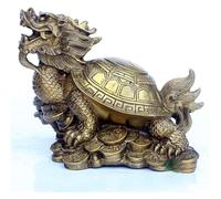Sculpture Tabletop Dragon Turtle Statue Feng Shui Decoration, Pure Copper Gossip Dragon Turtle Statue Sculpture Ornaments, Coins and Ingot for Wealth Prosperity Decoration Gift,14cm (Color :