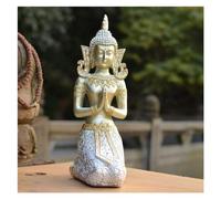 Sculpture Tabletop Feng Shui Buddha Statue Resin Crafts Kneeling Buddha Statue Decoration, for Living Room Decoration Southeast Asia land Restaurant Welcome Decorations,Silver