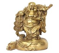 Sculpture Tabletop Feng Shui Laughing Buddha Statue Pure Copper Crafts Money Bag Decoration, for Your Living Room Office Boss Desktop Decoration Housewarming Gifts,M
