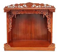 Sculpture Tabletop God of Fortune Solid Wood Buddhist Niches, Wall Mounted Offering Platform, Shrine, Household Three Saints Offering Cabinet, Wealth God Buddha Cabinet, Guanyin Statue Altar Offering