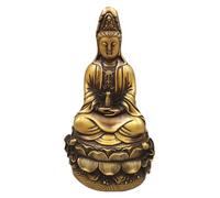 Sculpture Tabletop Guan Yin Statue and Figurines Decoration, Pure Copper Sitting on Lotus Guanyin Buddha Statue Decoration, Sculpture Kuan Yin Goddess of Mercy Buddhist Decoration Gift,Brass