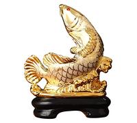 Sculpture Tabletop Handmade Arowana Gold Fish Statue Office Decoration Tabletop Decor Ornaments Fish Statue Wealth and Success Good Lucky Gifts Statue