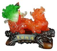Sculpture Tabletop Wealth Pi Xiu Statue Decoration Jade Cabbage Gathering Wealth Opening Congratulations Gifts Living Room Office Desktop Decorations Decor (Color : Red)