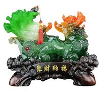 Sculpture Tabletop Wealth Pi Xiu Statue Decoration Jade Cabbage Gathering Wealth Opening Congratulations Gifts Living Room Office Desktop Decorations Decor (Color : Green)
