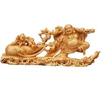 Sculpture Wooden Statue Ornament Laughing Buddha Bag God of Wealth Prosperity Figurines Best Decoration