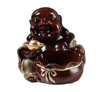 Sculpture YTDFXZCSW Creative Desk Storage Box Laughing Buddha Sculpture for Lucky Happiness Feng Shui Decor Key Container Home Table Decoration Housewarming Congratulatory Gifts,A: Silver-D: Dark Woo