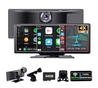 SCUMAXCON Portable Car Stereo Wireless CarPlay Android Auto 4K Dash Cam with Backup Cam Airplay 10.26" IPS Touchscreen Loop Recording GPS Navigation Bluetooth FM AUX Built in Speaker Android Cast
