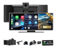 SCUMAXCON Portable Car Stereo Wireless CarPlay Android Auto 4K Dash Cam with Backup Cam Airplay Android Cast 10.26" IPS Screen Loop Recording GPS BT FM AUX Built in Speaker(CPD410 10.26" with DVR)