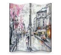 Scumlovy 4 Panels Room Divider Screen Oil Painting Street View Paris European City Landscape Wood Folding Privacy Partition Canvas Wall Freestanding Portable Indoor Separator