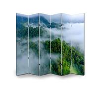 Scumlovy 6 Panels Room Divider Screen Aerial View Morning Mist Tropical Rainforest Mountain Forest Wood Folding Privacy Partition Canvas Wall Freestanding Portable Indoor Separator