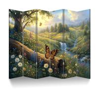Scumlovy 6 Panels Room Divider Screen Classy Dream Butterfly Forest Tree Jungle Woodland Wall Large Woods Wood Folding Privacy Partition Canvas Freestanding Portable Indoor Separator