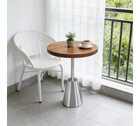 Scumlovy Modern Wood Top Stainless Steel Table，Round/Square Side Table Customizable Sizes for Bubble Tea Shops,Restaurants,Dining Tables,Cafes,Bars,Bistro(Round,40cm/15.7in)