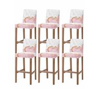 Scumlovy Pink Gold Marble Bar Stool Covers Set of 6, Modern Abstract Marble Crack Texture Stretch Washable Bar Chair Covers with Backs, Removable Pub Counter Height Chair Cover for Kitchen Dining Roo