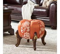 Scumlovy Small Ottoman Foot Rest with Legs Creative Pumpkin Design Solid Wood Footstool Soft Padded Seat Rustic Stools Pet Step for Living Room, Bedroom, Office,Orange