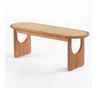 Scumlovy Solid Wood Entryway Benches Rattan woven stool surface Farmhouse bedroom end of bed bench Natural Kitchen Living Room Dining U-shaped legs Bench for hallway(