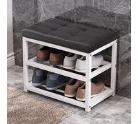 Scumlovy Sturdy Shoe Rack for Hallway Entryway,Heavy Duty 3-Tier Bench with Leather Padded Seat,Space Saving Bench-Black 50x30x45cm(20x12x18inch)