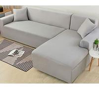 Scumlovy Waterproof L-Shaped Sofa Cover - Beige & Gray Stretch Couch Protector for Corner Sofas Fits 1-4 Seat Sectional Furniture Left Right Fit Durable Slipcover