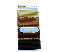 Scunci, No Damage Elastics, Comfort Classic, All Day Hold, 32 Pieces, Multi Color Bands (Colours May Vary)