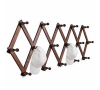 SCUNDA Hat Rack for Wall, Expandable Wall Hat Holder with 16 Hooks, 16 inch Wooden Wall Hook for Baseball Caps,Cowboy, Bag,Hoodie(Brown)