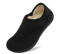 Scurtain Womens Slippers Comfortable Wide Diabetic Adjustable Walking Neuropathy Orthopedic Recovery House Shoes, Black/White, 8 UK