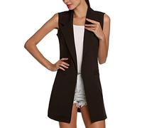 SCUSTY Black Cardigans Vests for Women Long Open Front Sleeveless Blazer Jackets, Black, XXL