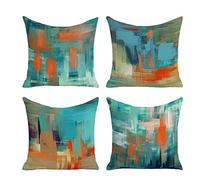 SCVBLJS Orange red and Blue green Cushion Geometric Throw Pillow Case Set Stripe Square Cushion Covers for Sofa Living Room Couch Bed Bedroom Home Decor Garden Couch pillowcase 50 x 50cm set of 4