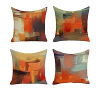 SCVBLJS Yellow and Orange red Cushion Geometric Throw Pillow Case Set Stripe Square Cushion Covers for Sofa Living Room Couch Bed Bedroom Home Decor Garden Couch pillowcase 50 x 50cm set of 4
