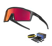 SCVCN Cycling Glasses Polarized with 3 Interchangeable Lenses for Men Women UV400 Protection MTB Bike Running Driving Fishing Golf Cycle 01 Red Black