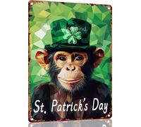 Scvgfdxzs St. Patrick's Day Monkey Tin Sign, Metal Signs Cute Monkey Wall Decor Irish Lucky Clover Painting Poster 8x12 Inch(11966B)