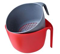 SCWBOEII 2 Pcs Plastic Mixing Bowls with Colander, 5qt - Nesting Bowls for Kitchen Cooking and Baking Supplies, Red & Gray (Red)