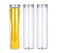 SCWBOEII 3Pcs Clear Plastic Food Storage Jar with Lid, Round Transparent Storage Container for Spaghetti,Pasta and Dry goods (2.1" Diameter x 11.8" Height) (Round)