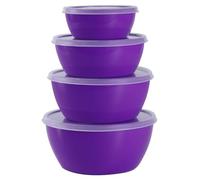SCWBOEII 4-Piece Classic Plastic Prep Bowls with Lids, Nesting Plastic Small Mixing Bowl Set for Mixing, Baking, Prepping, Cooking and Serving Food, Microwave and Dishwasher Safe (Purple)