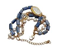SCWZZWSY bracelets for womens 4 Strands Natural Blue Kyanite Nugget White Round Freshwater Pearl Chain statement Bracelet for women