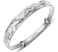 SCWZZWSY Cuff Bangle Chain,AdjustableSterling Silver Bangle Bracelet, Women 925 Silver Bracelet Hand Carve Carp Adjustable Cuff Bangle