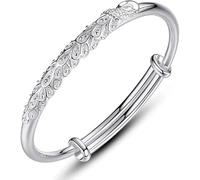 SCWZZWSY Cuff Bangle Chain,AdjustableSterling Silver Bangle Bracelet, Women 925 Sterling Silver Bracelet Carve Peacock Adjustable Cuff Bangle Ladies Silver Jewellery