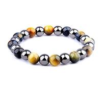 SCWZZWSY Handmade Natual 8Mm Round Natural Stone Yellow Tiger Eye Beads Bracelet Black Hematite Obsidian Stretch Beaded Charm Bracelet Christmas