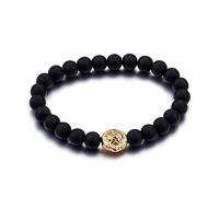 SCWZZWSY Men's Personalised Bracelet Stainless Steel Lion Bead Chain Couple Bracelet Great Gift for Men Black