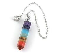 SCWZZWSY Natural Stone 7 Chakra Pendant Natural Dowsing Pendulum Necklaces Rainbow Layered Spiritual Amulet-E-3 No Chain