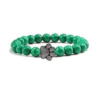 SCWZZWSY Pet Paw Print Bracelet 8Mm Natural Dark Green Beads Cat Dog Memorial Bangle forPerfects gifts