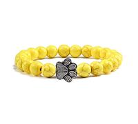 SCWZZWSY Pet Paw Print Bracelet 8Mm Natural Yellow Beads Cat Dog Memorial Bangle forPerfects gifts