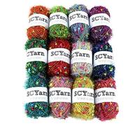 SCYarn for Scrubbies 12 Skeins Bonbons Yarn Assorted Colors 100% Polyester for Scrubbies Crochet and Knitting Project - Total 648 Yards Craft Kit (Brush)
