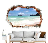 scyca Beach Scene Wall Sticker,Beach Wall Labels | Beach Landscape Wall Mural | Broken Hole Wall Sticker Mural Landscape Window Decorative Sticker